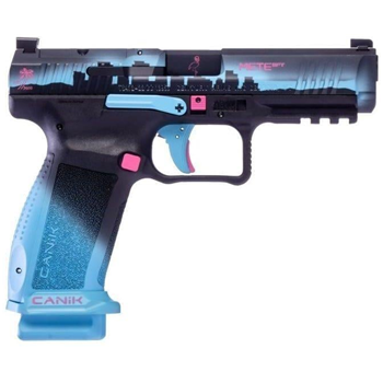 Canik Mete SFT 9mm 18+1/20+1 4.46" Black Miami Nights Optic Ready/Serrated Slide Miami Nights Synthetic Frame w/Picatinny Rail - $669.99 - $669.99