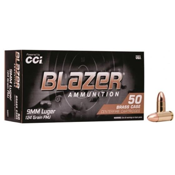 CCI Blazer Brass 9mm Luger Ammo 124gr FMJ 50 Rounds - $11.99 - $11.99