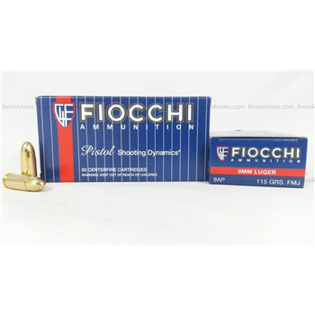 Fiocchi 9mm Luger 115gr Full Metal Jacket Ammo Box of 50 - $16.49 - $16.49