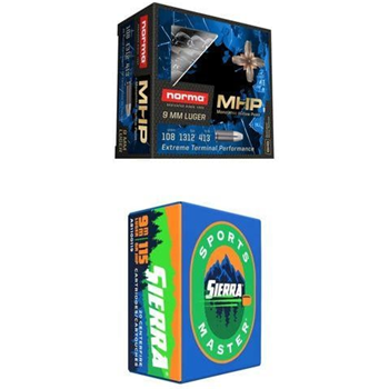 5 Boxes Of Norma 9mm 108Gr MHP 100Rnds &amp; 10 Boxes of Sierra Sports Master 9mm 115 Gr JHP 200Rnds - $110 - $110.00