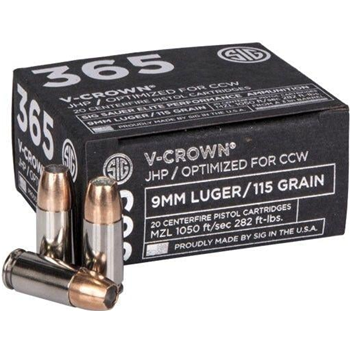Sig Sauer 365 9mm 115gr Elite V-Crown JHP 20 Rounds - $16.99 - $16.99