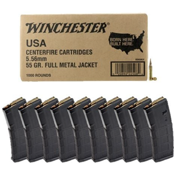 Winchester 5.56 Bulk Ammo 55Gr FMJ 1000RDS &amp; 10 MAGPUL PMAG 30RD Mags Gen2 MOE 5.56x45 - $624 ($515 after 20% MIR) - $515.00