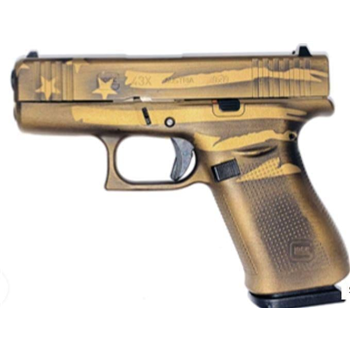 Glock G43X 9MM 3.41" Barrel 10 Rounds Battleworn Bronze Distressed Flag - $488.99 ($7.99 S/H on Firearms) - $488.99