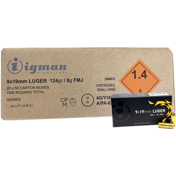 Igman 9x19mm 124 grain FMJ 1000 round case - $249.99 - $249.99